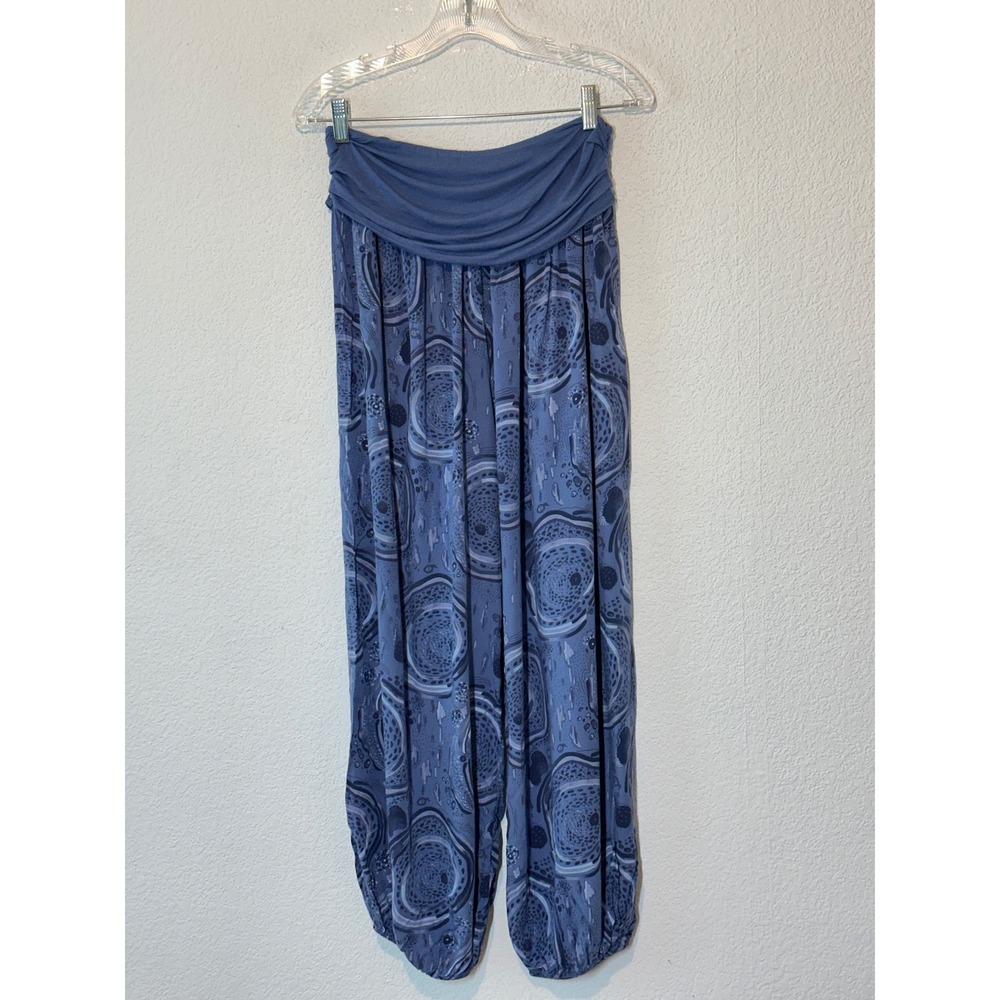 Beyond Capri Italy Blue Abstract Print Harem Pants One Size Viscose Boho 26X26